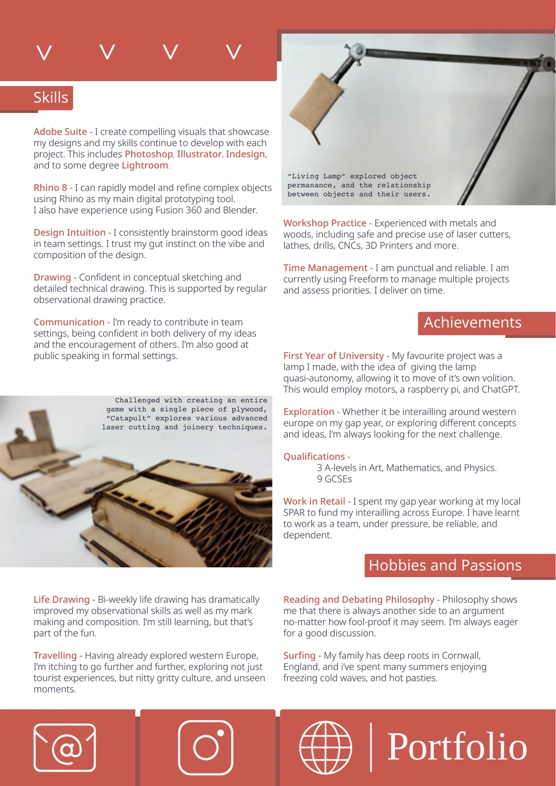 CV page two — skills, achievements, hobbies and contact