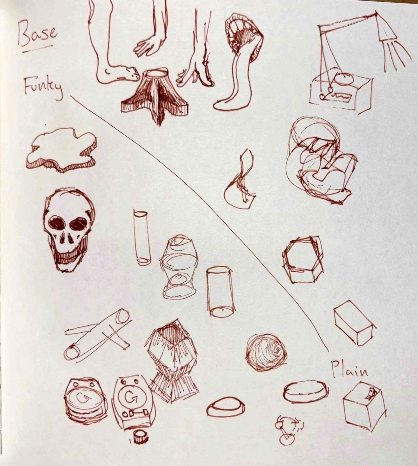 A page of base-form ideas, from funky to plain